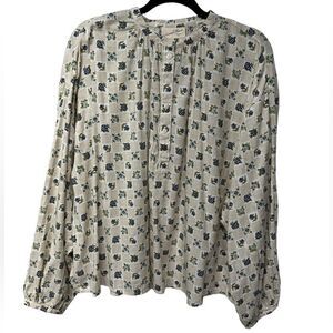 NWT Universal Thread Cream Floral Peasant Blouse Long Sleeve Top Blue Flowers